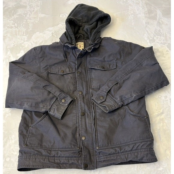 Redhead Canvas Work Jacket Men Sz Large Fleece Hooded Coat Drawstring Full Zip